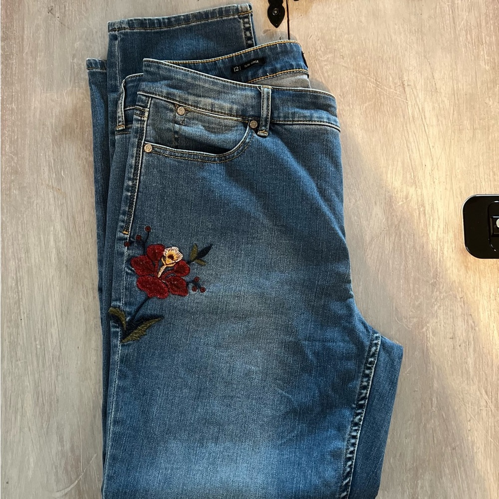 Talbots Floral Embroidered Slim Ankle Jeans Women's Size 12 - Picture 6 of 8